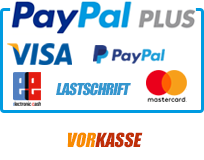 PayPal, Kreditkarte, Lastschrift, Vorkasse, Kauf auf Rechnung